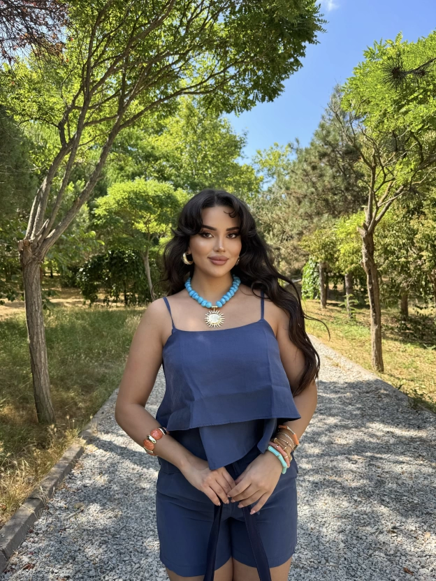 Lacivert Askılı Bluz Şort Takım