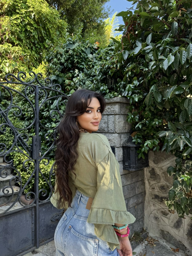 Haki Bağlamalı Crop Bluz