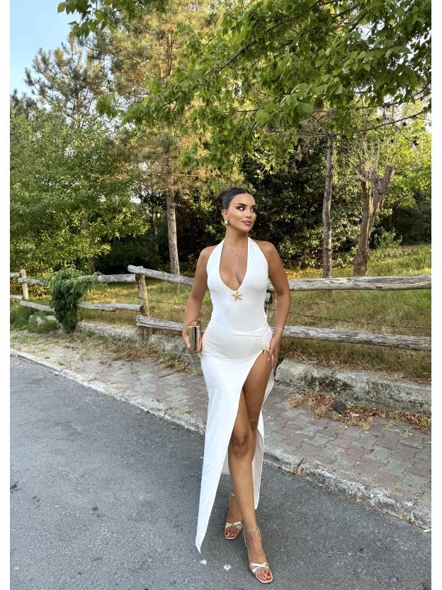 Beyaz Deniz Yıldızı Aksesuar Bodysuit Ve Etek Takım