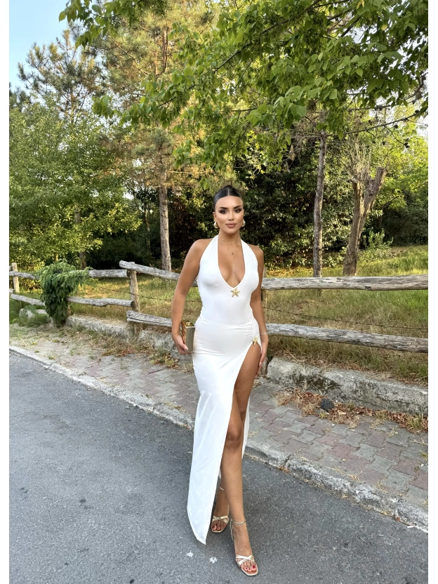Beyaz Deniz Yıldızı Aksesuar Bodysuit Ve Etek Takım