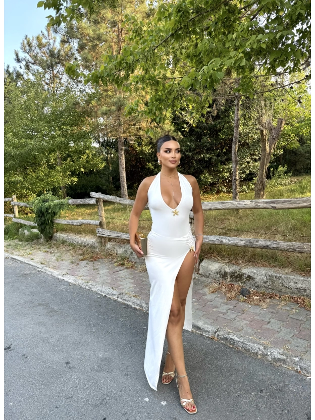 Beyaz Deniz Yıldızı Aksesuar Bodysuit Ve Etek Takım