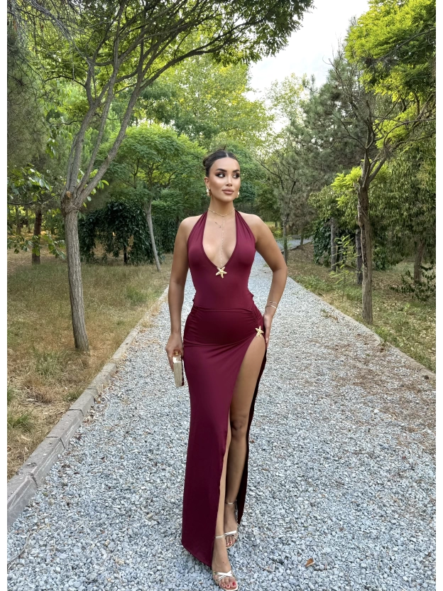 Bordo Deniz Yıldızı Aksesuar Bodysuit Ve Etek Takım