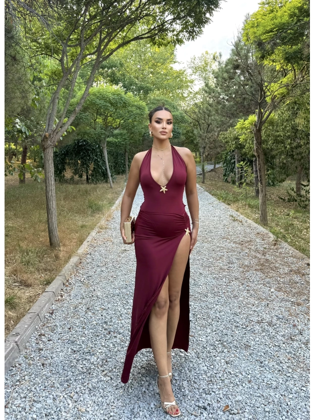 Bordo Deniz Yıldızı Aksesuar Bodysuit Ve Etek Takım