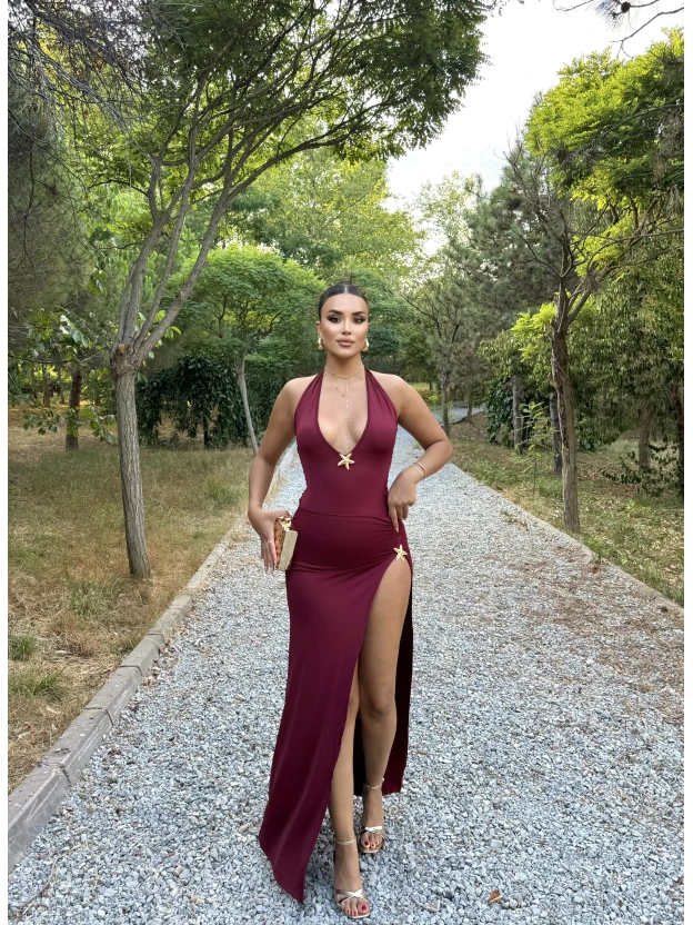 Bordo Deniz Yıldızı Aksesuar Bodysuit Ve Etek Takım