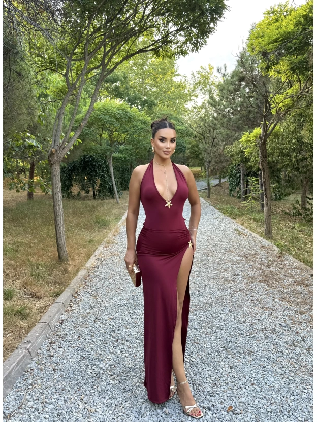 Bordo Deniz Yıldızı Aksesuar Bodysuit Ve Etek Takım