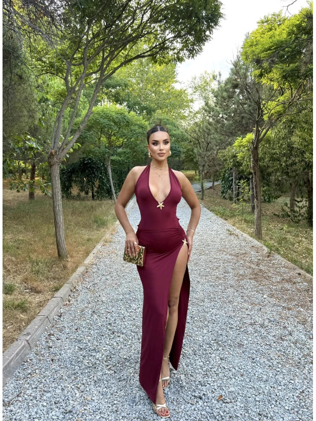 Bordo Deniz Yıldızı Aksesuar Bodysuit Ve Etek Takım
