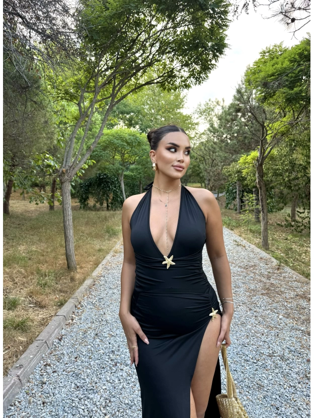 Siyah Deniz Yıldızı Aksesuar Bodysuit Ve Etek Takım