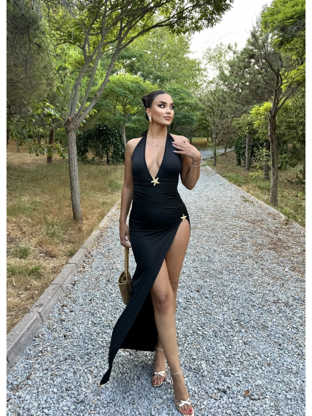 Siyah Deniz Yıldızı Aksesuar Bodysuit Ve Etek Takım