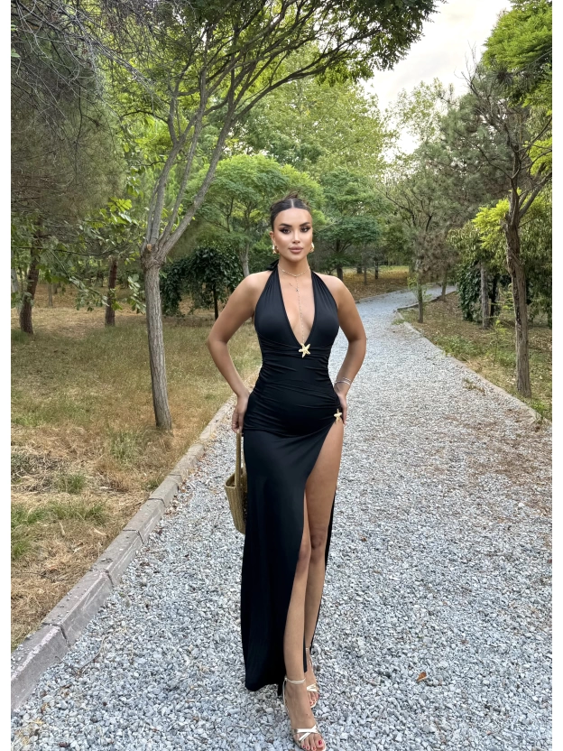 Siyah Deniz Yıldızı Aksesuar Bodysuit Ve Etek Takım
