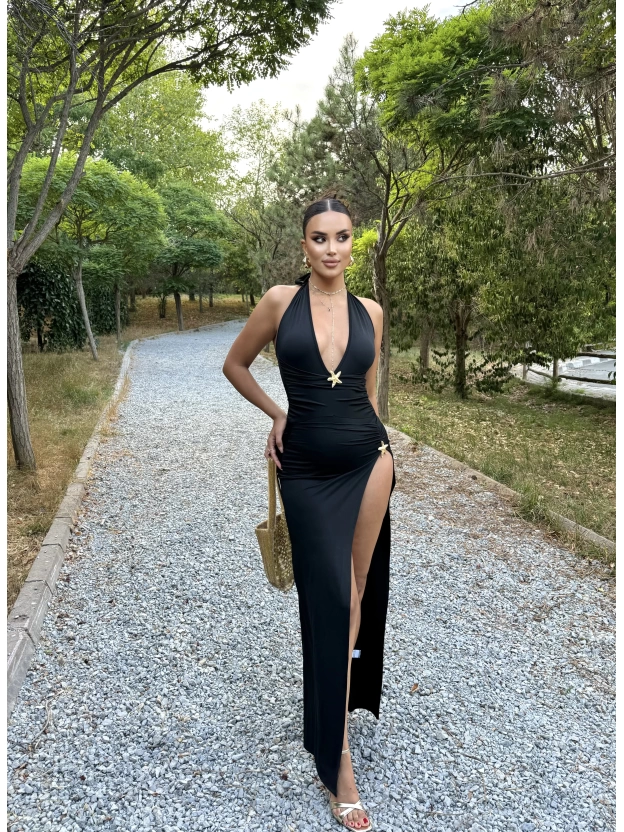 Siyah Deniz Yıldızı Aksesuar Bodysuit Ve Etek Takım