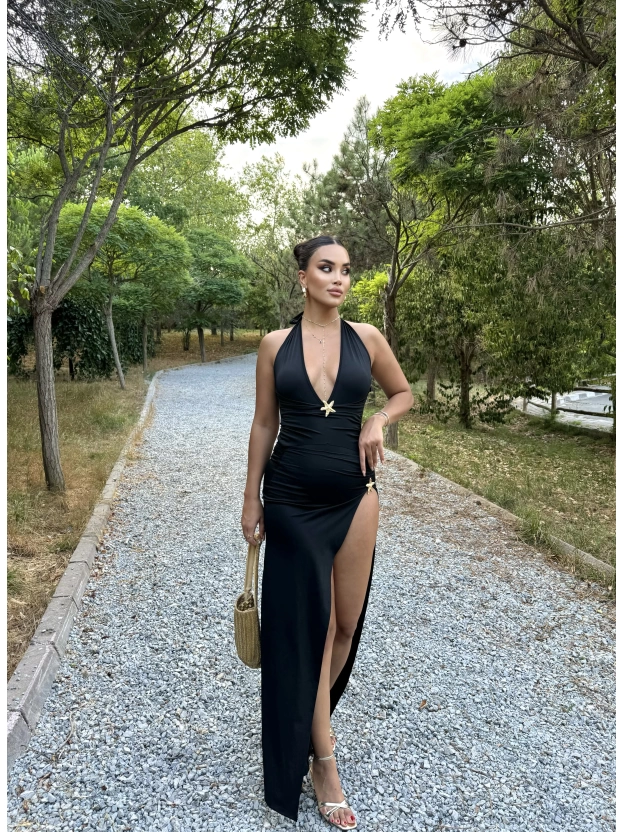 Siyah Deniz Yıldızı Aksesuar Bodysuit Ve Etek Takım