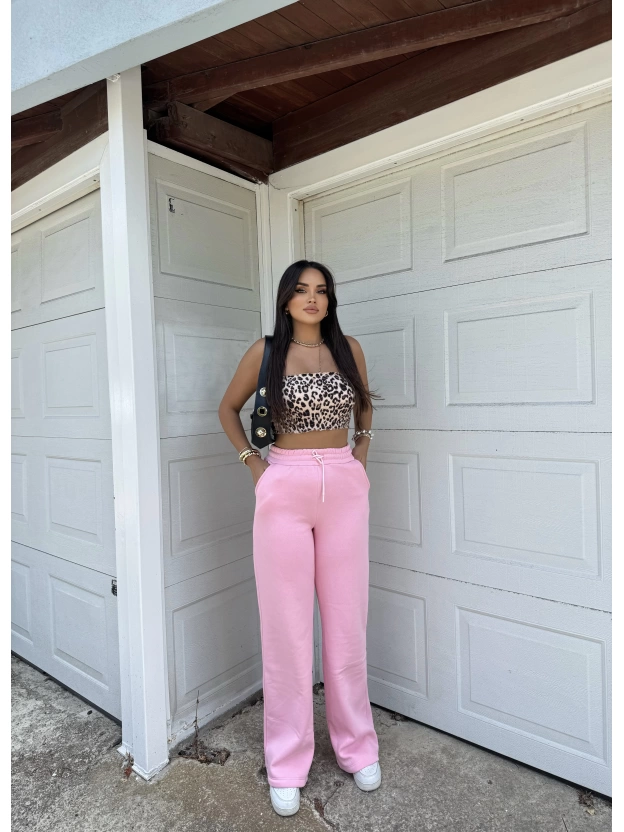Pembe 3 İplik Bol Paça Eşofman Altı