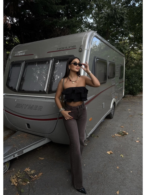 Kahverengi Wide Leg Pantolon