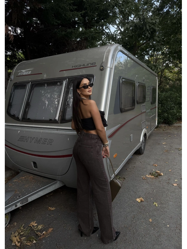 Kahverengi Wide Leg Pantolon