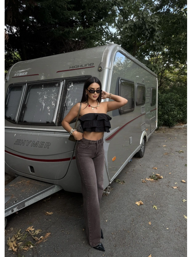 Kahverengi Wide Leg Pantolon