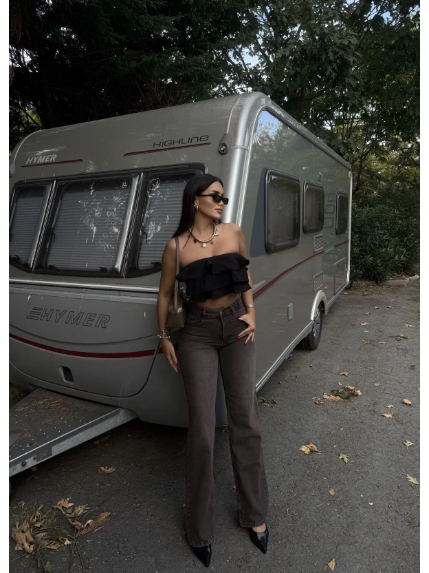 Kahverengi Wide Leg Pantolon