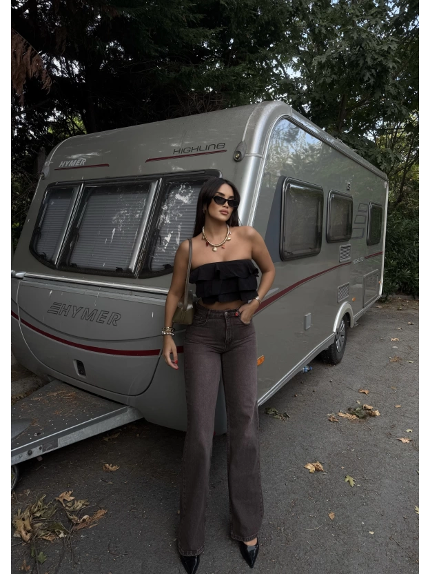 Kahverengi Wide Leg Pantolon