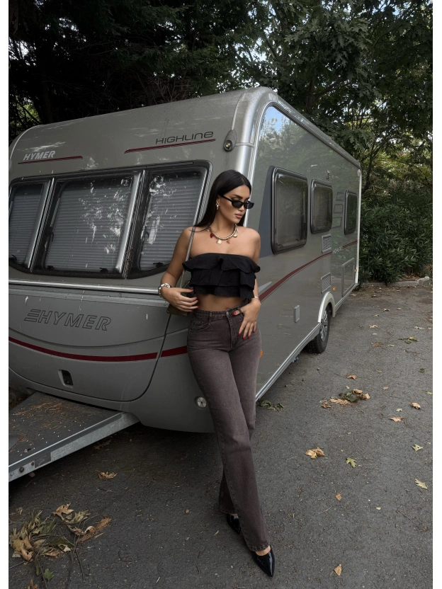 Kahverengi Wide Leg Pantolon