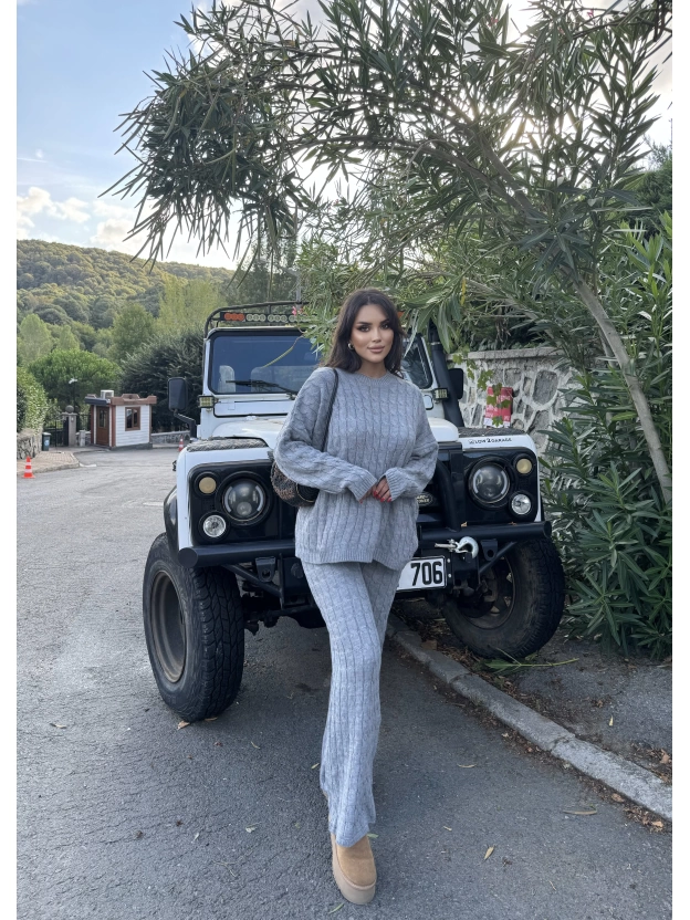 Gri Oversize Triko Alt Üst Takım