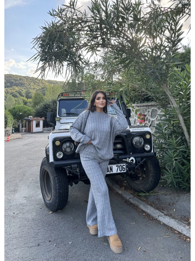 Gri Oversize Triko Alt Üst Takım