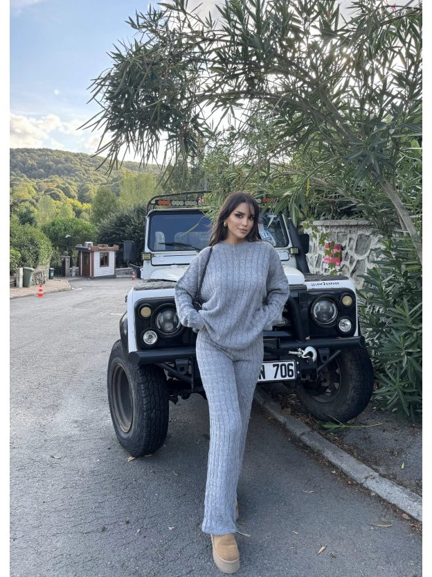 Gri Oversize Triko Alt Üst Takım