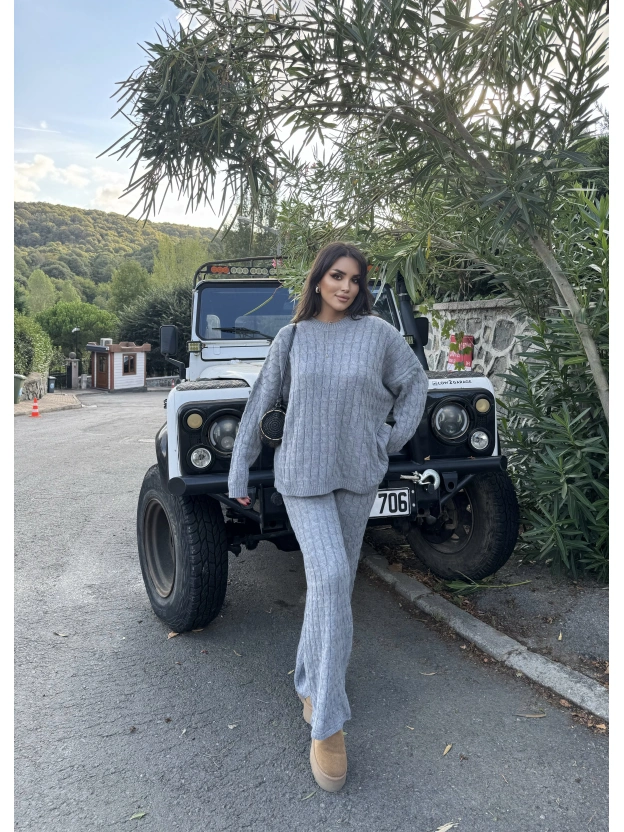 Gri Oversize Triko Alt Üst Takım