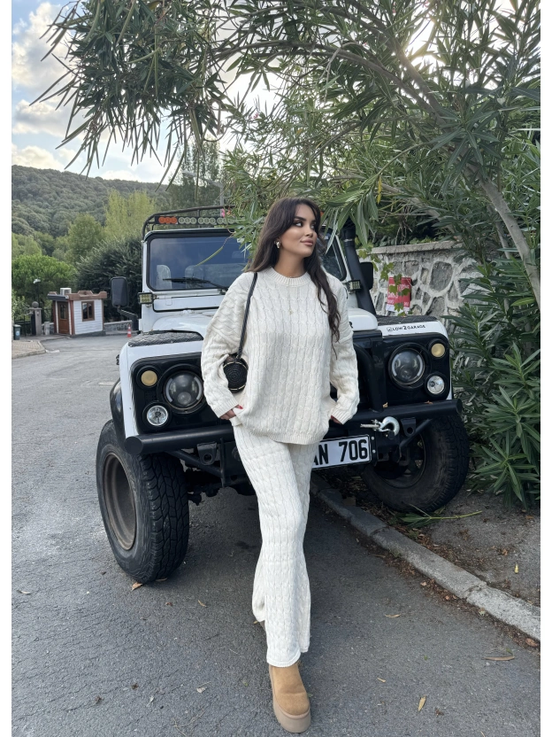 Bej Oversize Triko Alt Üst Takım