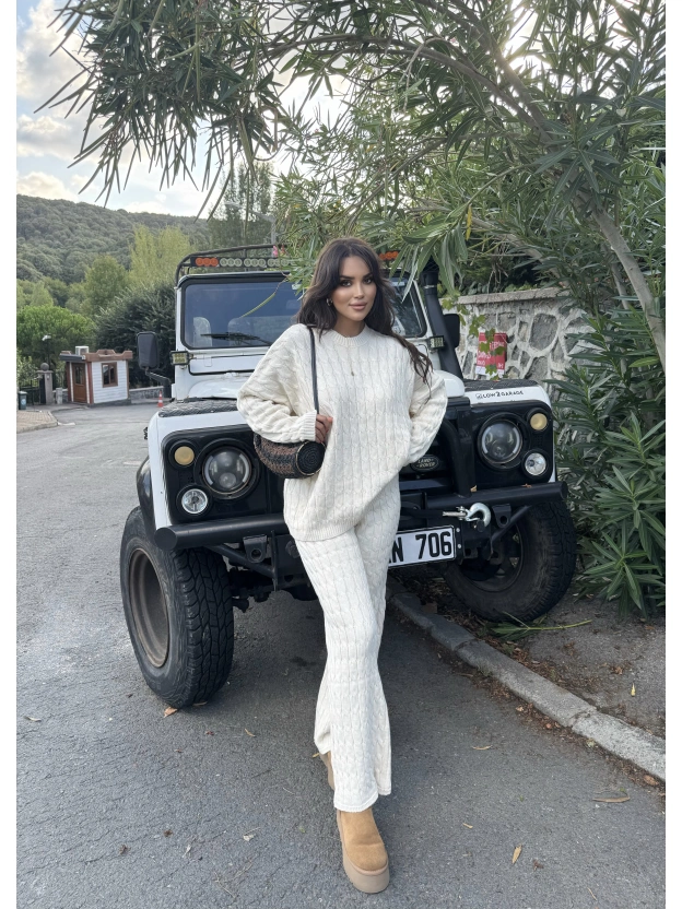 Bej Oversize Triko Alt Üst Takım