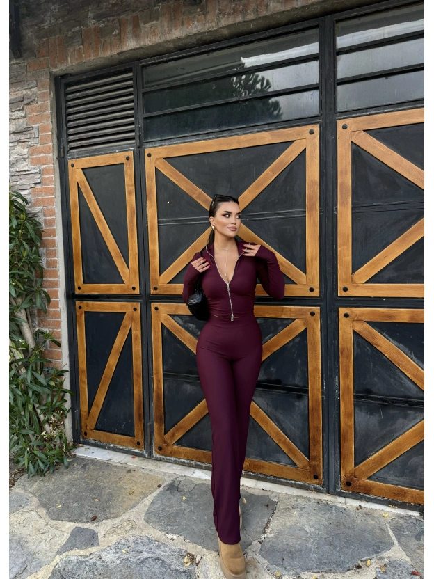 Bordo Fitilli Fermuarlı Alt Üst Takım