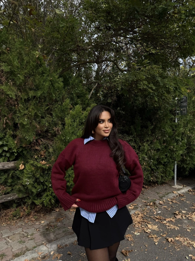 Bordo Bisiklet Yaka Basic Kazak