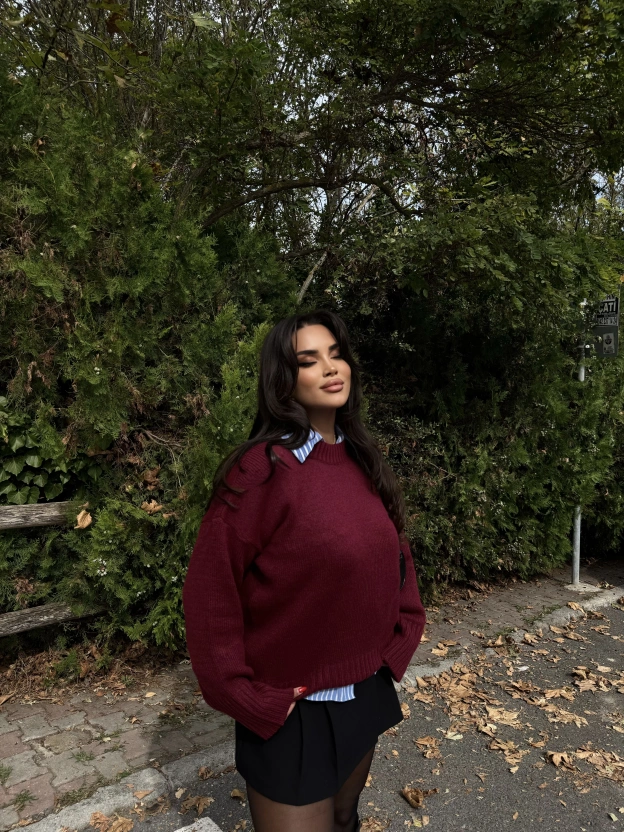 Bordo Bisiklet Yaka Basic Kazak