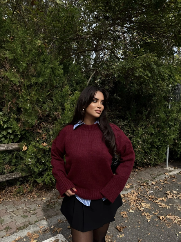 Bordo Bisiklet Yaka Basic Kazak