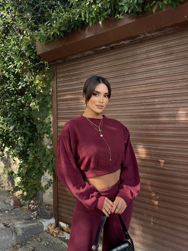 Bordo Bisiklet Yaka Yumoş Alt Üst Takım