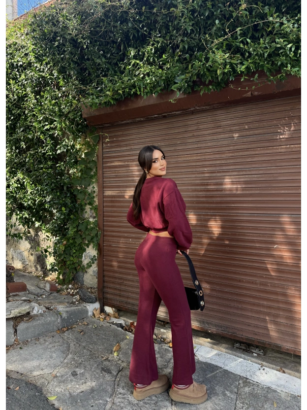 Bordo Bisiklet Yaka Yumoş Alt Üst Takım