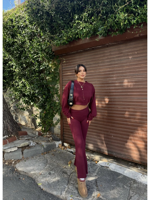 Bordo Bisiklet Yaka Yumoş Alt Üst Takım