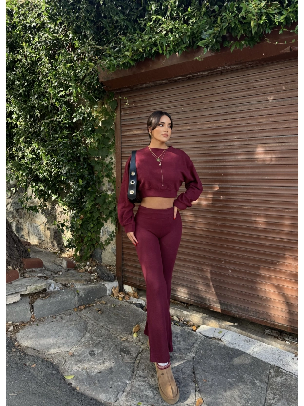 Bordo Bisiklet Yaka Yumoş Alt Üst Takım