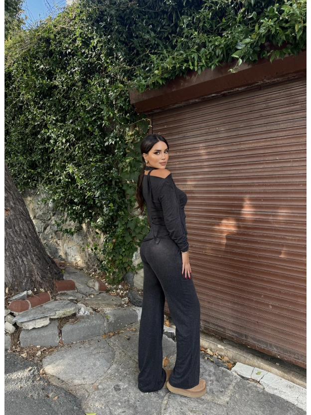 Antrasit Fularlı Asimetrik İkili Takım