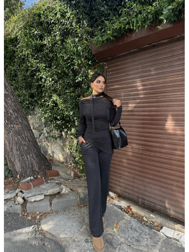 Antrasit Fularlı Asimetrik İkili Takım