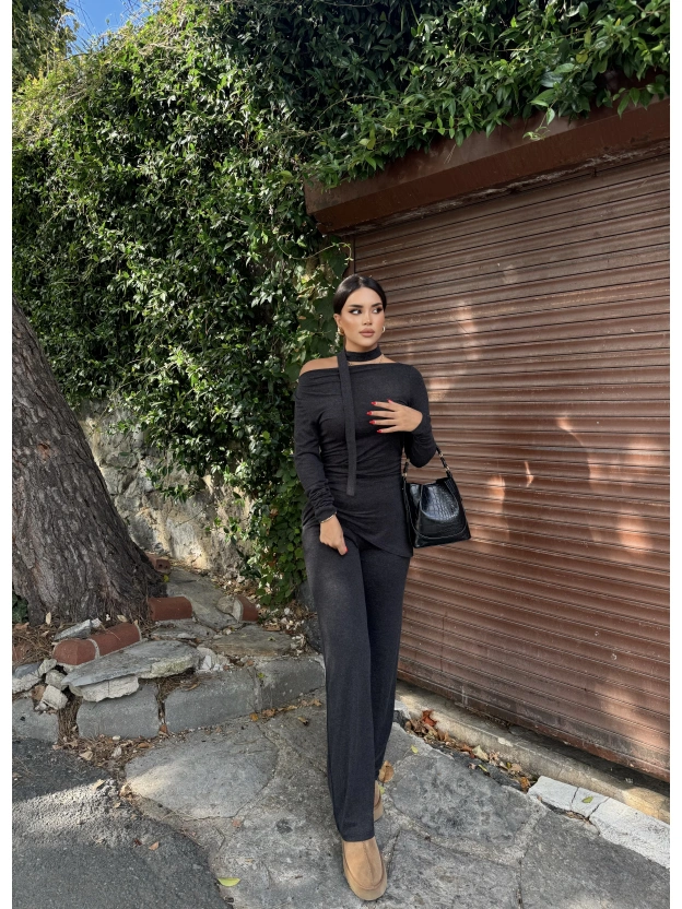 Antrasit Fularlı Asimetrik İkili Takım