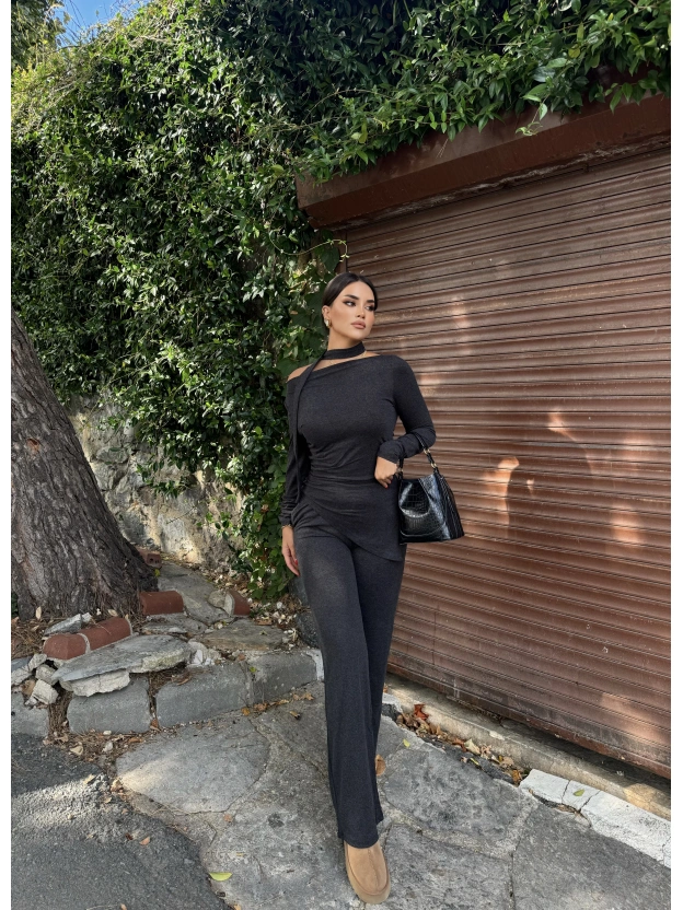 Antrasit Fularlı Asimetrik İkili Takım