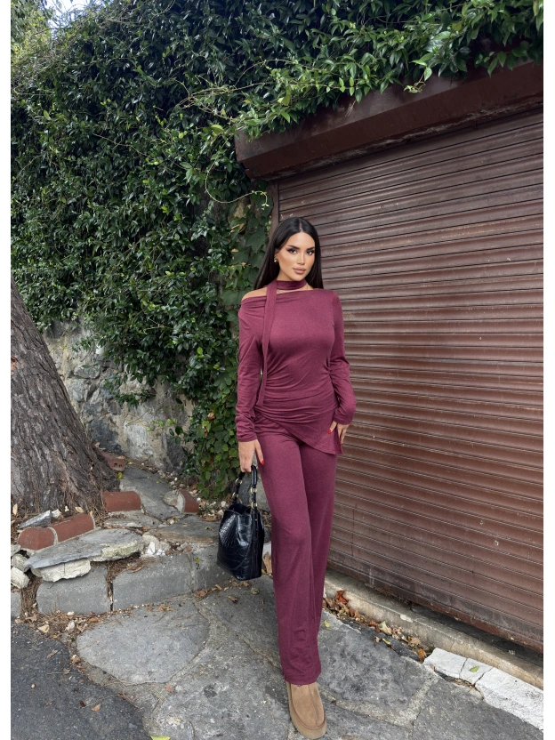 Bordo Fularlı Asimetrik İkili Takım