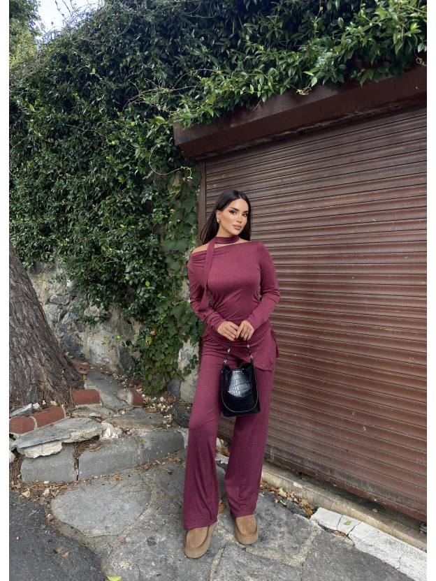 Bordo Fularlı Asimetrik İkili Takım