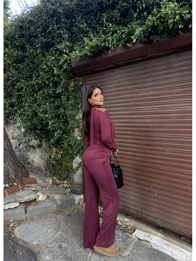 Bordo Fularlı Asimetrik İkili Takım