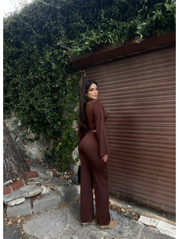 Kahverengi Burgu Detay İkili Takım