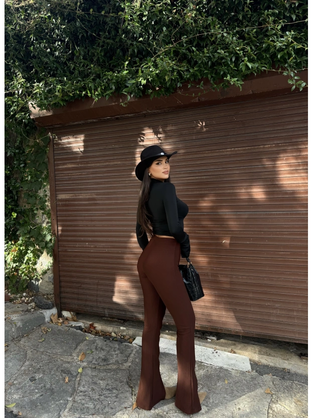 Kahverengi Fitilli Tayt Pantolon