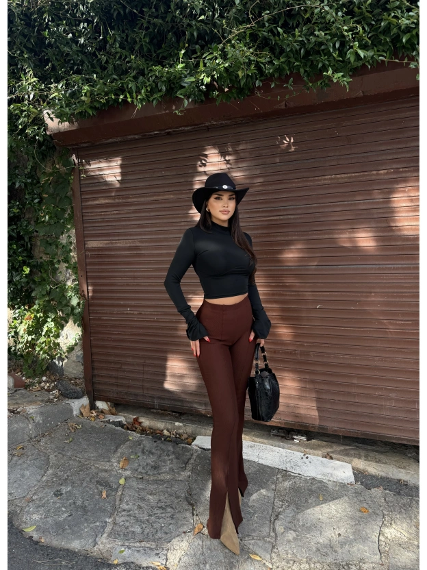 Kahverengi Fitilli Tayt Pantolon