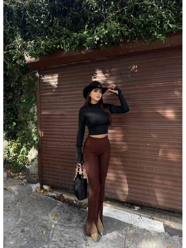 Kahverengi Fitilli Tayt Pantolon