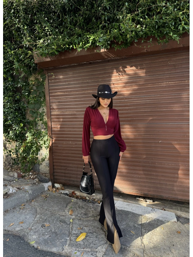 Siyah Fitilli Tayt Pantolon