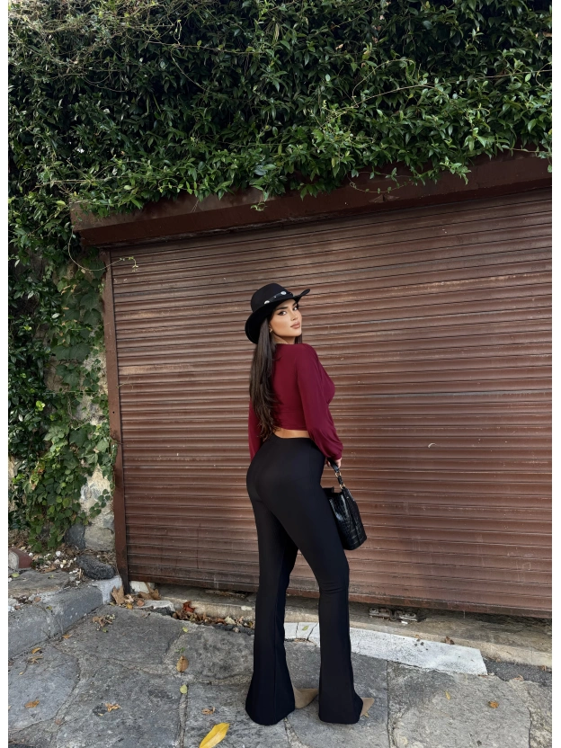 Siyah Fitilli Tayt Pantolon