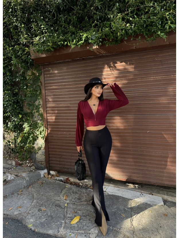 Siyah Fitilli Tayt Pantolon